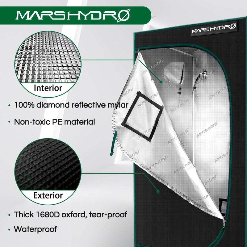 1680D MarsHydro LED Grow Tent | Indoor Hydroponic Growing Solution | Water-proof, Diamond Reflective Mylar & Sturdy Construction | 23 x 23 x 55"